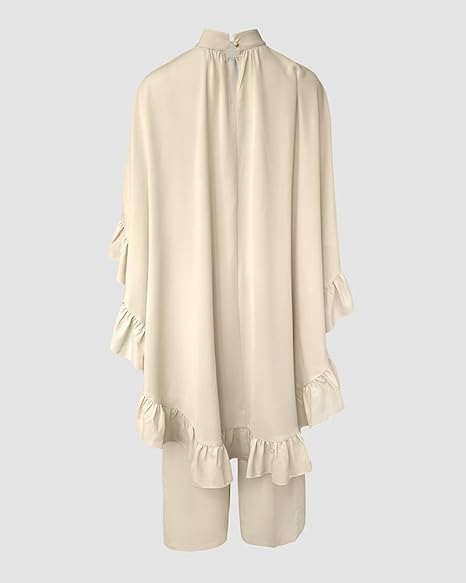 Outfits for Women High-Low Ruffles Hem Cape Top and Casual Wide Leg Pants Travel Matching Sets