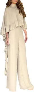 Outfits for Women High-Low Ruffles Hem Cape Top and Casual Wide Leg Pants Travel Matching Sets