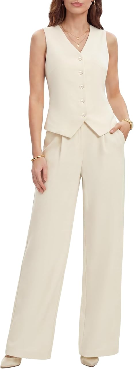 Women's 2 Piece Vest Pants Suits - Wrinkle-Free Waistcoat High End Business Dressy Outfits Formal Casual Pants Sets