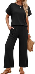 Women Cruise Travel Vacation Summer Outfits Lounge Matching Sets Women Clothing Wide Leg Pants Set