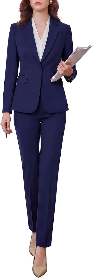 Women's 2 Piece Pants Suit - Wrinkle-Free Business Casual Blazer Set - Professional Work Office Outfit