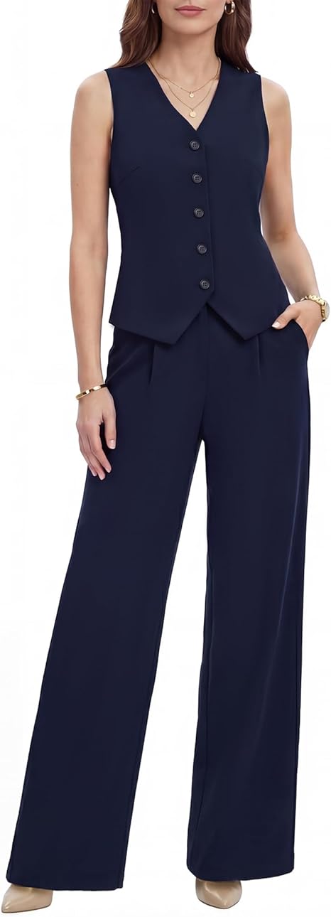 Women's 2 Piece Vest Pants Suits - Wrinkle-Free Waistcoat High End Business Dressy Outfits Formal Casual Pants Sets