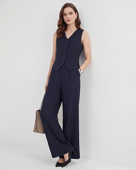 Women's 2 Piece Vest Pants Suits - Wrinkle-Free Waistcoat High End Business Dressy Outfits Formal Casual Pants Sets