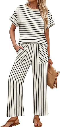 Women Cruise Travel Vacation Summer Outfits Lounge Matching Sets Women Clothing Wide Leg Pants Set