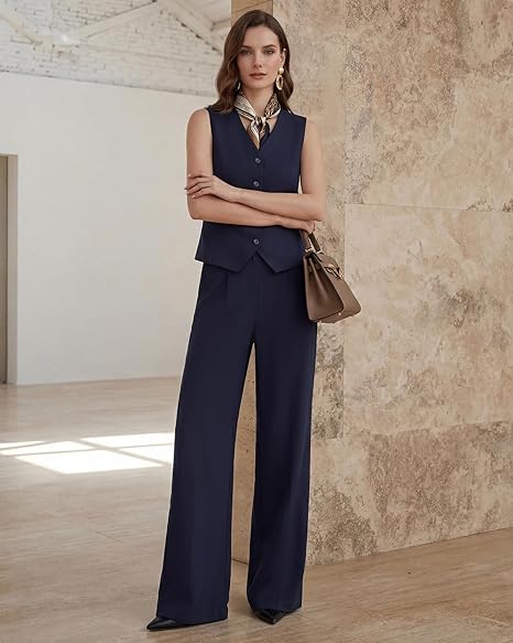 Women's 2 Piece Vest Pants Suits - Wrinkle-Free Waistcoat High End Business Dressy Outfits Formal Casual Pants Sets