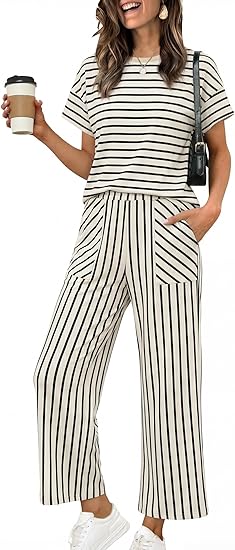 Women Cruise Travel Vacation Summer Outfits Lounge Matching Sets Women Clothing Wide Leg Pants Set