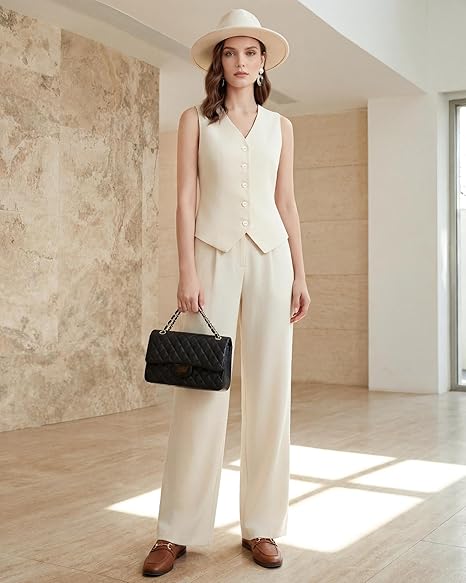 Women's 2 Piece Vest Pants Suits - Wrinkle-Free Waistcoat High End Business Dressy Outfits Formal Casual Pants Sets