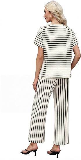 Women Cruise Travel Vacation Summer Outfits Lounge Matching Sets Women Clothing Wide Leg Pants Set