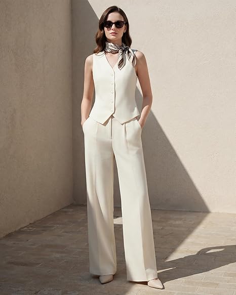 Women's 2 Piece Vest Pants Suits - Wrinkle-Free Waistcoat High End Business Dressy Outfits Formal Casual Pants Sets