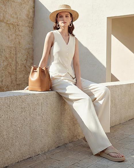 Women's 2 Piece Vest Pants Suits - Wrinkle-Free Waistcoat High End Business Dressy Outfits Formal Casual Pants Sets